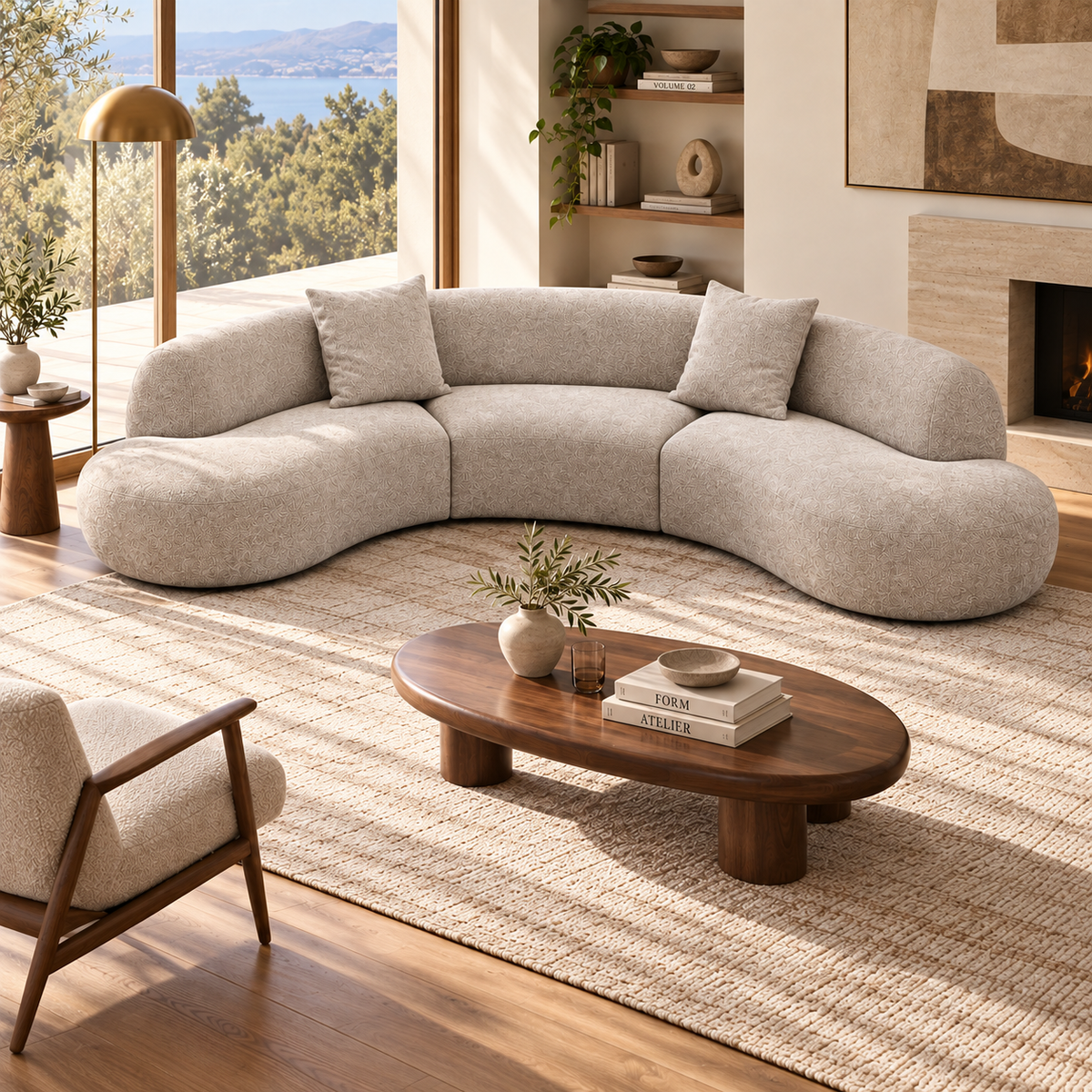 Crescent Modular Fabric Sofa with Removable Covers