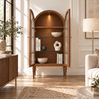 French Vintage Solid Wood Sideboard with Glass Details