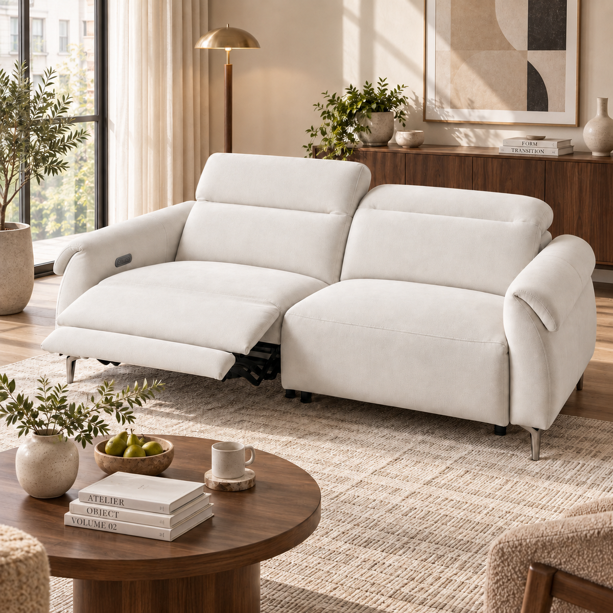 82.6" Japanese Minimalist Fabric Sofa with Adjustable Backrest