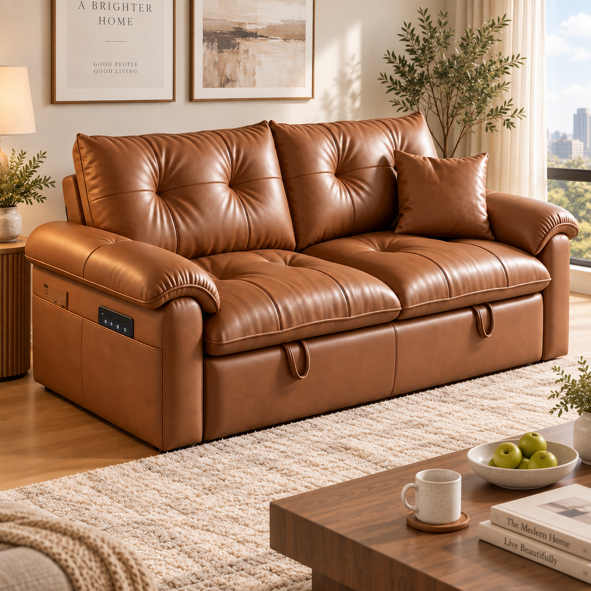 Modern Foldable Leather Sofa Bed