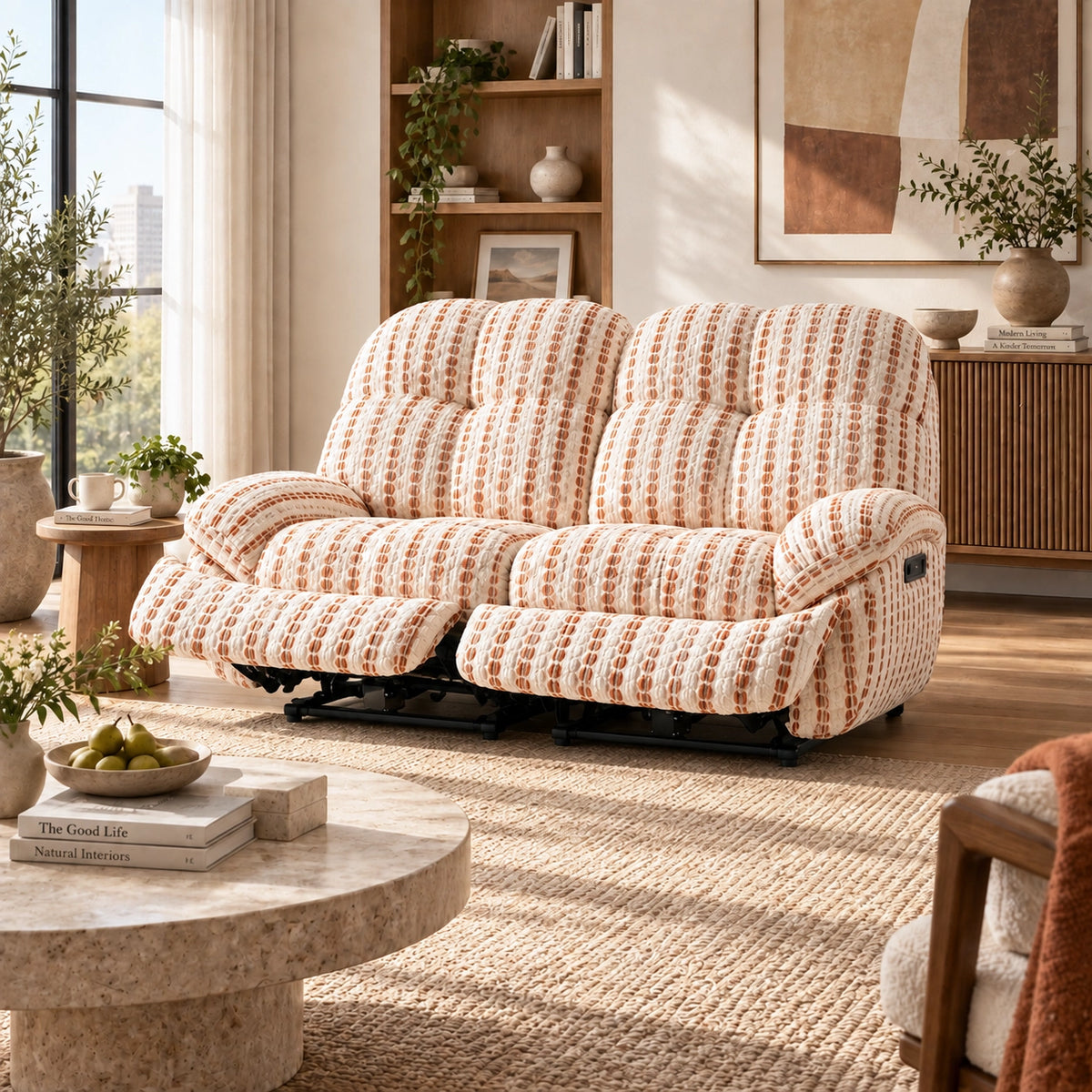 59" Striped Fabric Wall-Hugger Power Reclining Loveseat