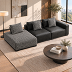 Low-Profile Leather and Fabric Modular Sofa