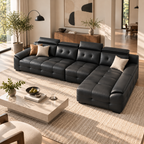 Cowhide Sectional Sofa with Adjustable Headrests