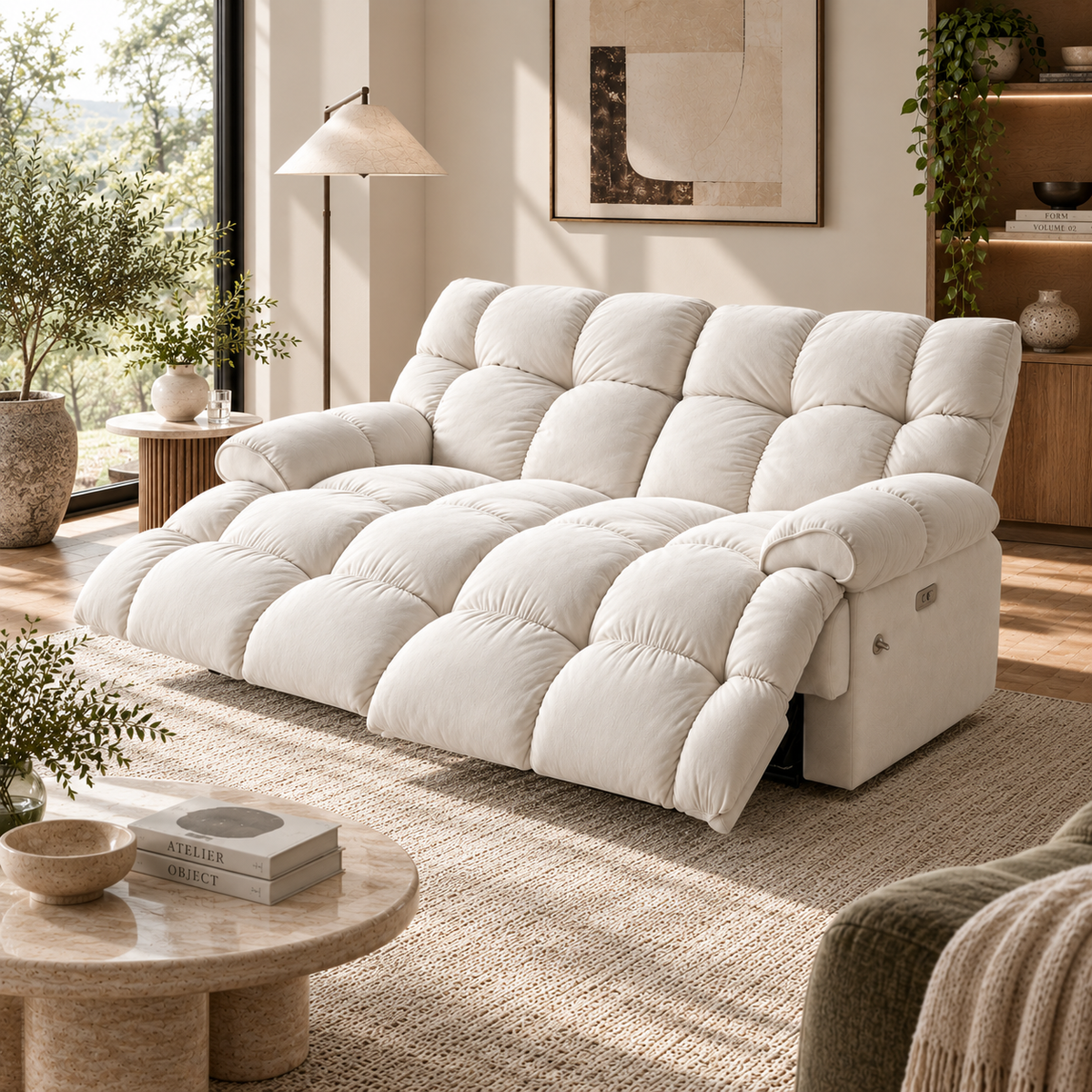55.5" Lay-Flat Fabric Power Reclining Loveseat