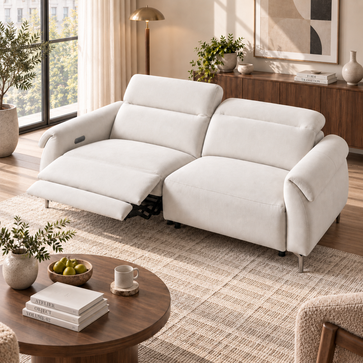 82.6" Japanese Minimalist Fabric Sofa with Adjustable Backrest