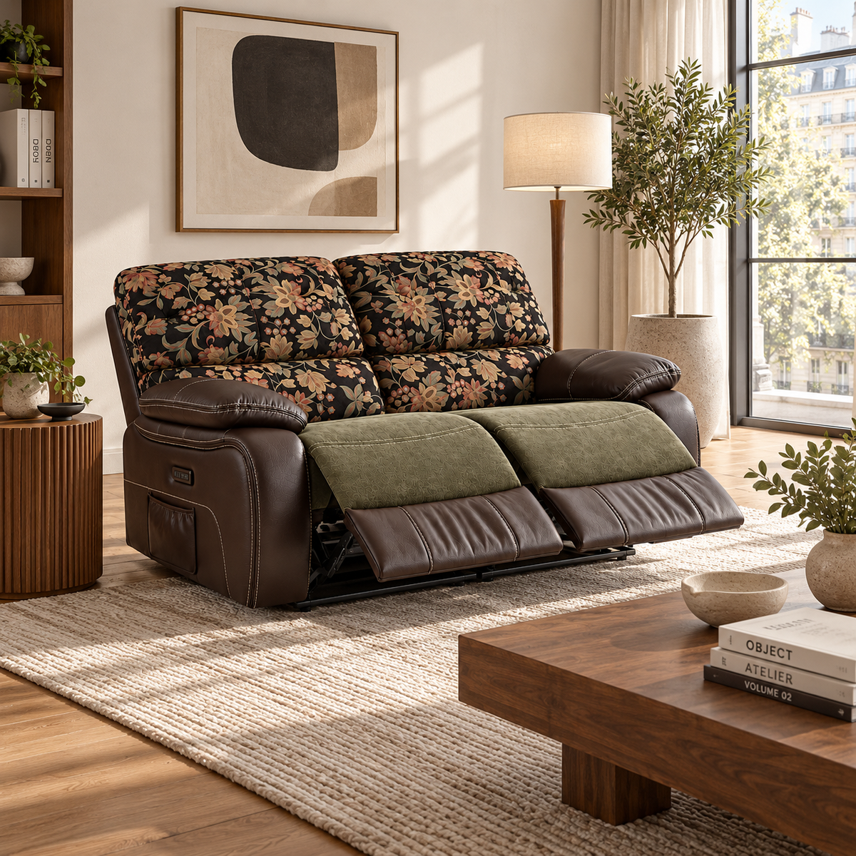 63" Mid-Century Modern Fabric Sofa with USB & Type-C