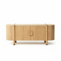 Mid Century Modern Solid Wood Travertine Sideboard with Curved Design
