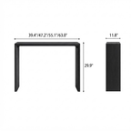 Front and side dimension diagram of the black slab console table.