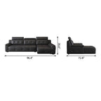 Front and side dimension diagram of the compact black sectional chaise sofa.