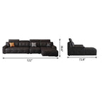 Front and side dimension diagram of the medium black sectional chaise sofa.