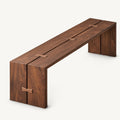 Brown wood-grain bench with slab legs and butterfly-shaped accents across the seat and side seams.