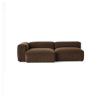 Two brown modular sofa sections with an arm on the left as pictured, shown without loose cushions.