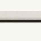 Front detail of the bench's cream upholstered cushion and black horizontal frame.