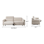Front and side dimension diagram of the two-seat cream reclining sofa.