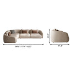Front and side dimension diagram of the cream L-shaped modular sofa.