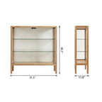 Front and side dimension diagram of the light-framed glass display cabinet.