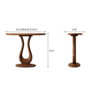 Front and side dimension diagram of the half-moon loop-pedestal console table.