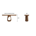 Front and side dimension diagram of the loop-base console table, with five width options and height and depth labels.