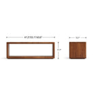 Dimension diagram of the brown rectangular open-frame storage bench.