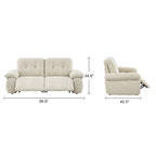 Front and side dimension diagram of the compact padded reclining sofa.
