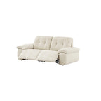 Compact cream reclining sofa with extended footrests on a white background.