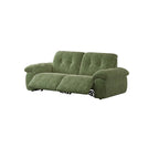 Compact green reclining sofa with extended footrests on a white background.
