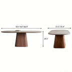 Front and end dimension diagram of the pale oval dining table with a tapered central pedestal.