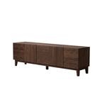 Dark brown version of the TV stand with alternating smooth and horizontally ribbed fronts.