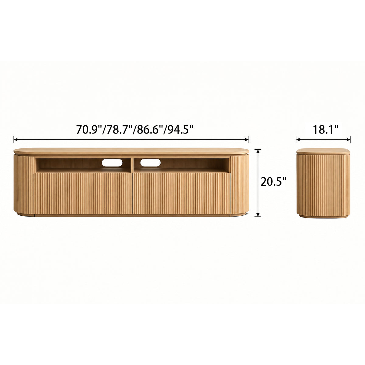 Storage TV Stand with Curved Corners and Ribbed Panels