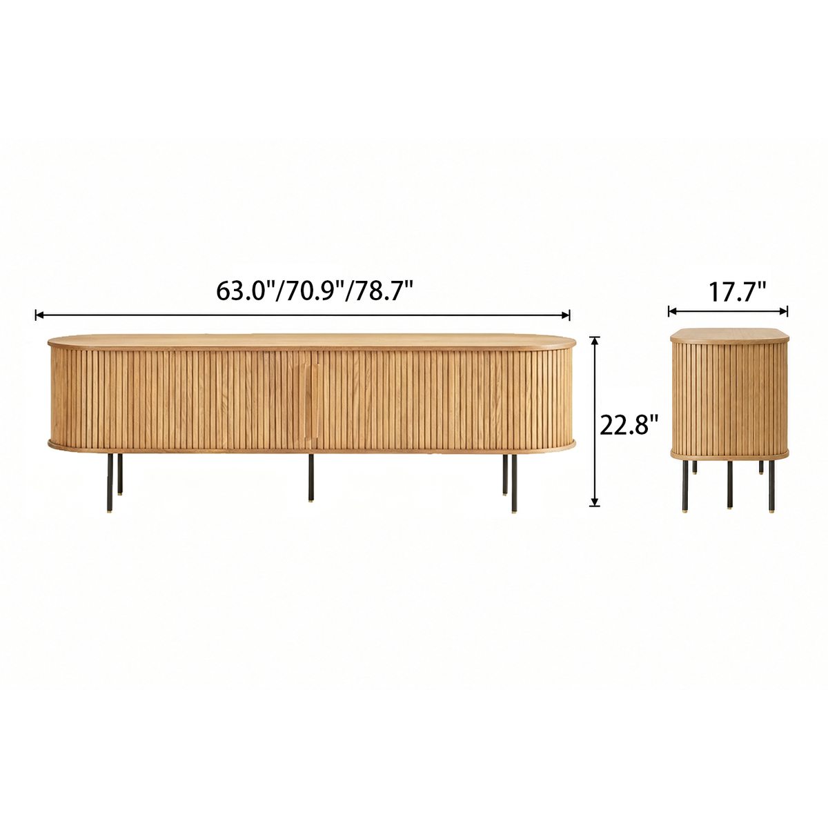 Oak TV Stand with Roll-Up Door