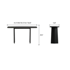 Front and side dimension diagram of the rounded-top console table with panel legs.
